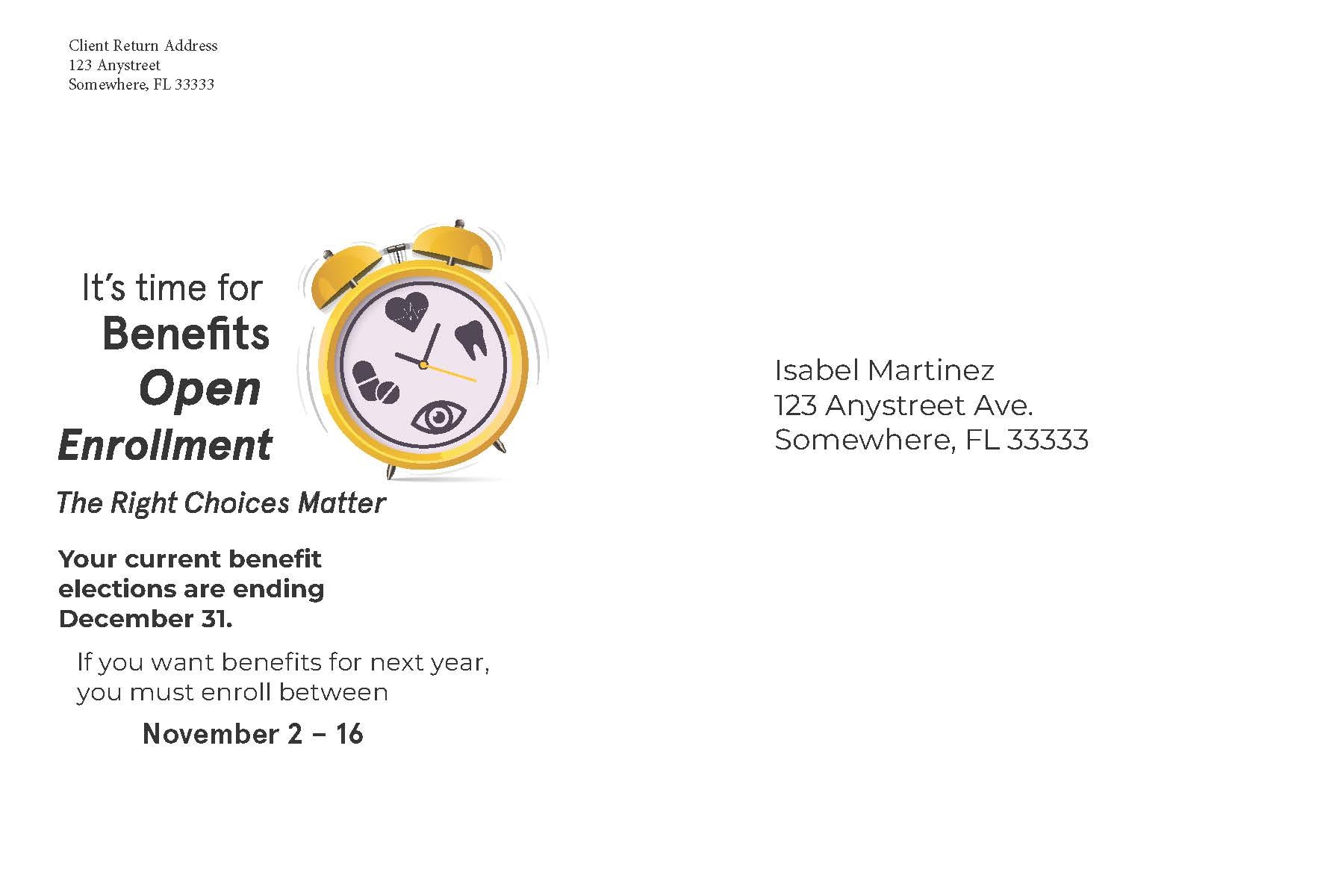 Open enrollment mailer — It's time for Benefits Open Enrollment